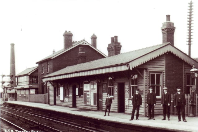 Tinsley Station, Sheffield on the Great Central Railway. It opened in March 1869 to serve the growing local population and steelworks. It closed in October 1951 and Supertram now runs on part of the line nearby