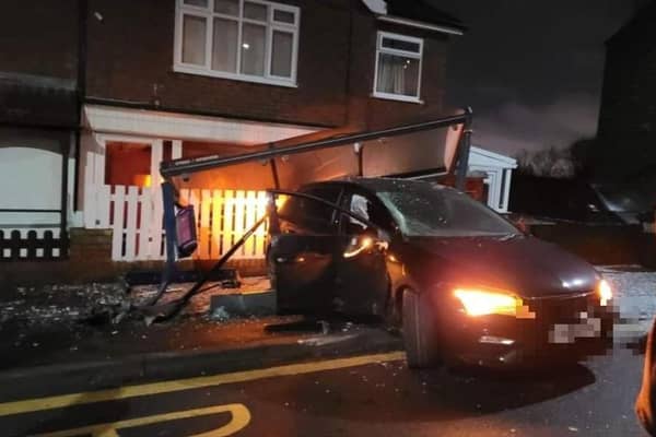 A bus stop in Worrall was destroyed in an early morning crash today (March 29) when a car span out of control.