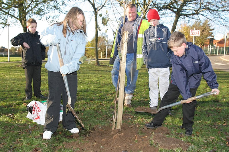 Abi Wort and Peter Taylor were pictured planting a tree at Easington Community School as part of Tree Planting Day in 2005.