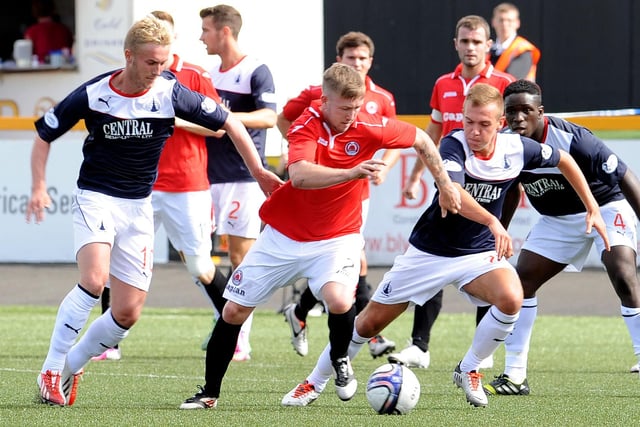 August 3, 2013: Falkirk 3, Clyde 0
Falkirk’s Craig Sibbald and Kyle Turnbull and Clyde’s Gavin Brown in action. Second-half goals from Blair Alston, Phil Roberts and Thomas Grant won this Scottish League Cup tie for the hosts (Pic: Lisa McPhillips)