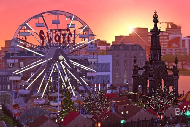 Her design features many of the most memorable aspects of Edinburgh's Christmas Market - including the Scott Monument, and the annual ferris wheel.