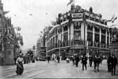Cole Brothers department store, on Fargate, Sheffield city centre, decked out for the visit of King Edward VII and Queen Alexandra in 1905