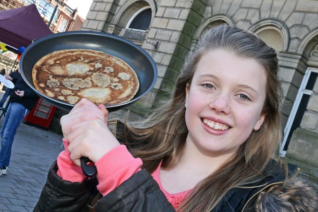 Olivia Manson, 12, of Edenthorpe, made it into the throw a pancake finals during Doncater's pancake olympics in 2015