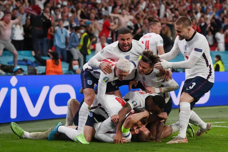It may have taken him two attempts to put it away, but Harry Kane's goal was enough to spark wild celebration around Wembley and across the country. 

(Photo by Laurence Griffiths/Getty Images)