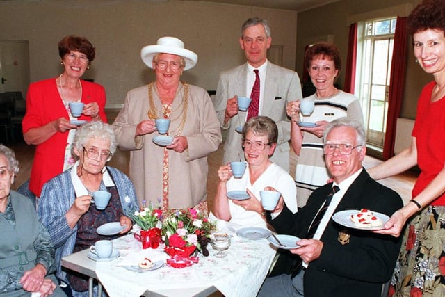 Members of the RSVP group had a cuppa with the mayor at St Mary's Church Hall Sprotborough in 1997.