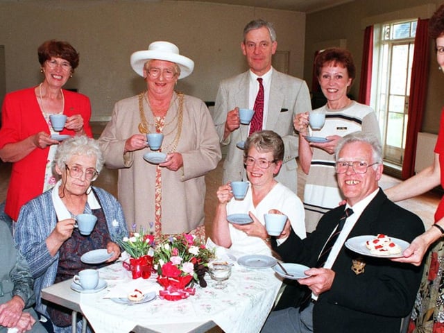 Members of the RSVP group had a cuppa with the mayor at St Mary's Church Hall Sprotborough in 1997.