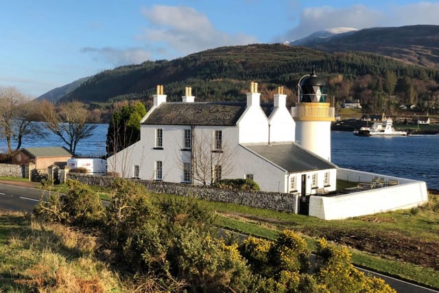 This impressive lighthouse comes with beach and mountain views near Ardgour in the western Highlands.