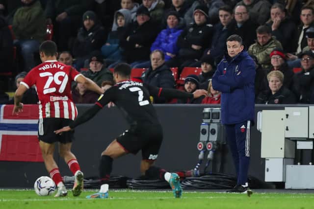 Sheffield United manager Paul Heckingbottom watches the drama unfold at Bramall Lane: Isaac Parkin / Sportimage