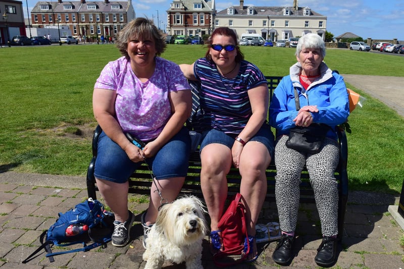 Sian Cameron of Hartlepool with friends from the Midlands, Andrea Atkinson and Christine Atkinson catch up at Seaham on Saturday.