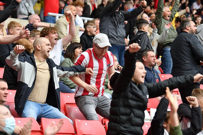 Sunderland fans celebrate at the Stadium of Light against Wigan Athletic.