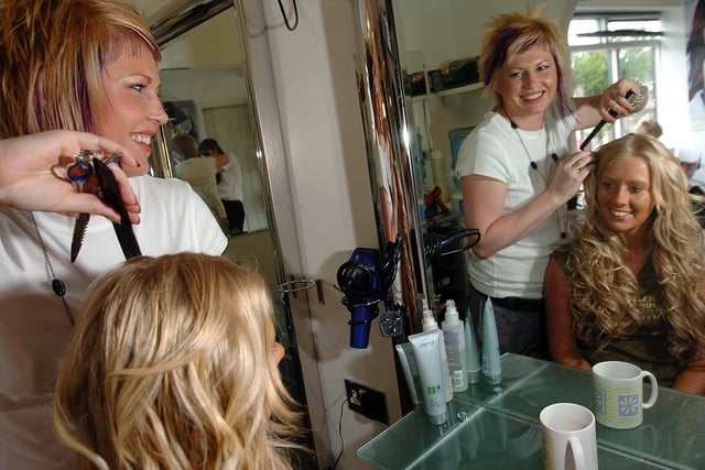 Hairdresser Sharon Lawrence with Miss Doncaster Kim Brodie,19, back in 2006