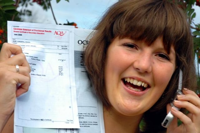 Huge smiles for exam success in 2006 for Catherine Gregory. Pupil of Hunger Hill who got 10 A* in her GCSE's.