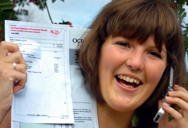 Huge smiles for exam success in 2006 for Catherine Gregory. Pupil of Hunger Hill who got 10 A* in her GCSE's.