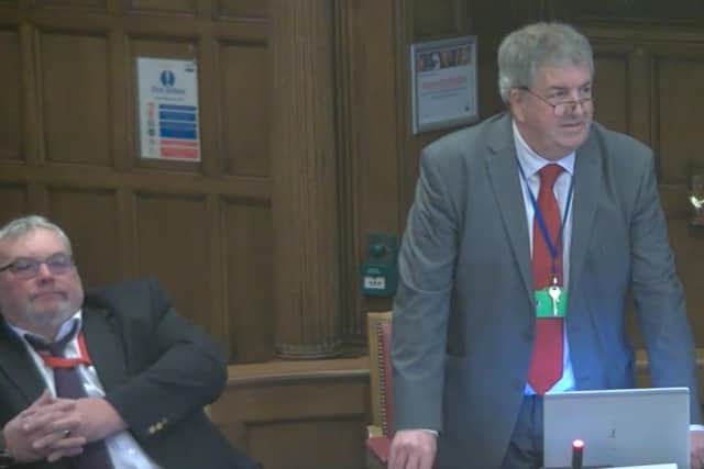 Coun Bryan Lodge speaking at a Sheffield Council budget-setting meeting when he was finance committee chair. He is retiring from the council at the election. Picture: Sheffield Council webcast