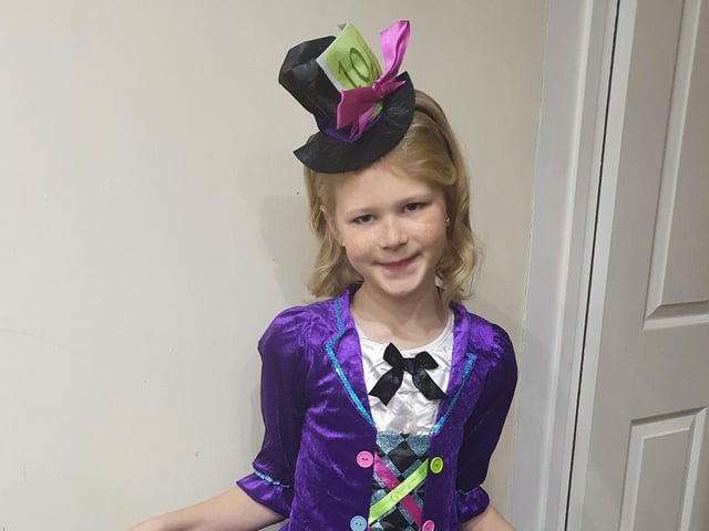 Brooke aged 8 from Waterlooville dressed as the Mad Hatter for World Book Day.