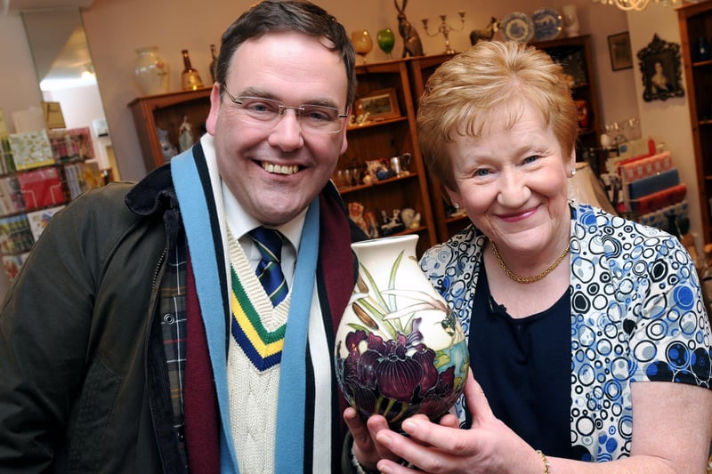 BBC Antiques Road Trip's Paul Laidlaw visited Cleadon Antiques in 2014 and here he is with Judith Brown.
