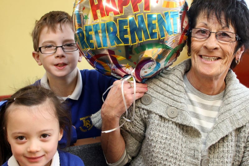 Ann O'Neill  was an Inkersall School dinner lady, pictured at her retirement party in 2009 with Ruby Pearson and Callum O'Neill.
