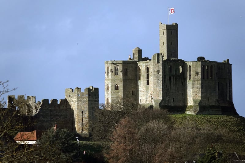 Warkworth Castle stands just a few yards from the A1068.
