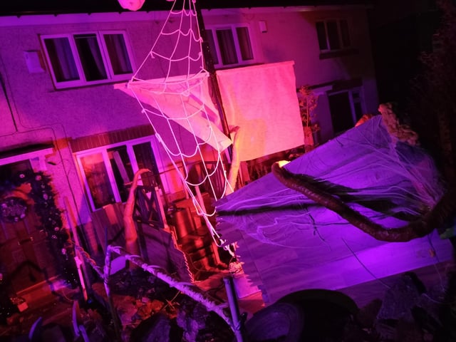 The Pirie family have created a pirate ship outside their home near Longley Park.