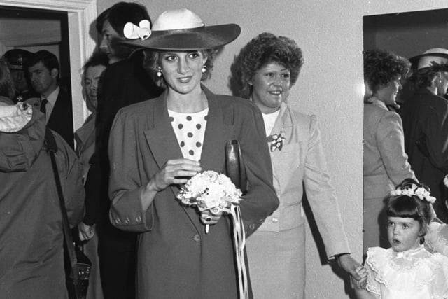 Princess Diana with the flowers presented by Clare Alsop (at Bridal Elegance in Houghton. Remember this from  May 1985?