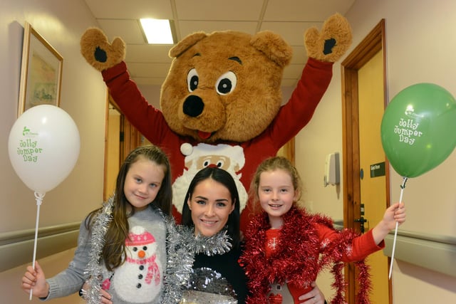 Buddy the bear got support on jumper day in 2015 from Alexandra Graham, Lola Saunders and Mia Tatum.