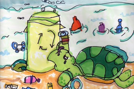 Detail from a recent poster by eight year old autistic artists Chloe Daykin of Forest Town. This one was urging people to recycle.