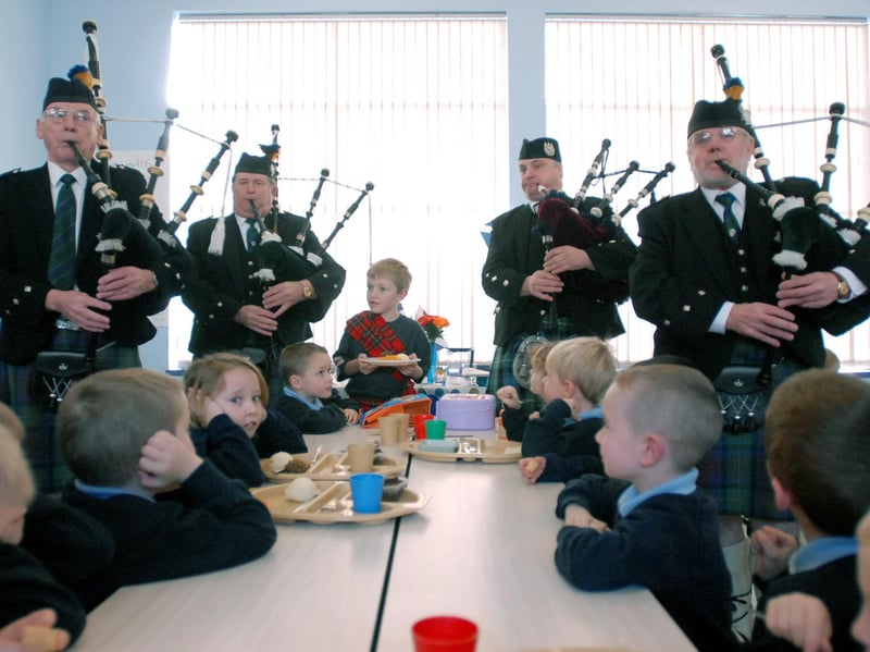The South Tyneside Pipe Band was on hand to pipe in the haggis for pupils at St Mary's RC Primary School in Jarrow in 2008.