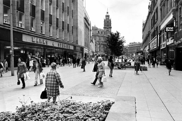 Lots of shops on Fargate, Sheffield, pictured here in 1973