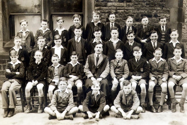Firth Park Grammar School 1946. Back row, left to right:  Greaves, Cooper, Smith, Senior, Muse, Marsden, Gill, Bennett, Broadbent. 3rd row: Jackson, Pearce, Raw, Plant, Webster, Wright, King, Topham, Nugent. 2nd row: Otter, Haglington, Methley, Johnson, Mr Thornton (Master), Beedham, Jackson, Rixham, Carr. Front row: Woolfall, Ashberry, Dunkerly.