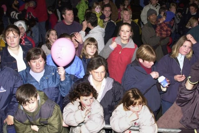 A crowd watching a firework display at the Doncaster Asda in 2000.