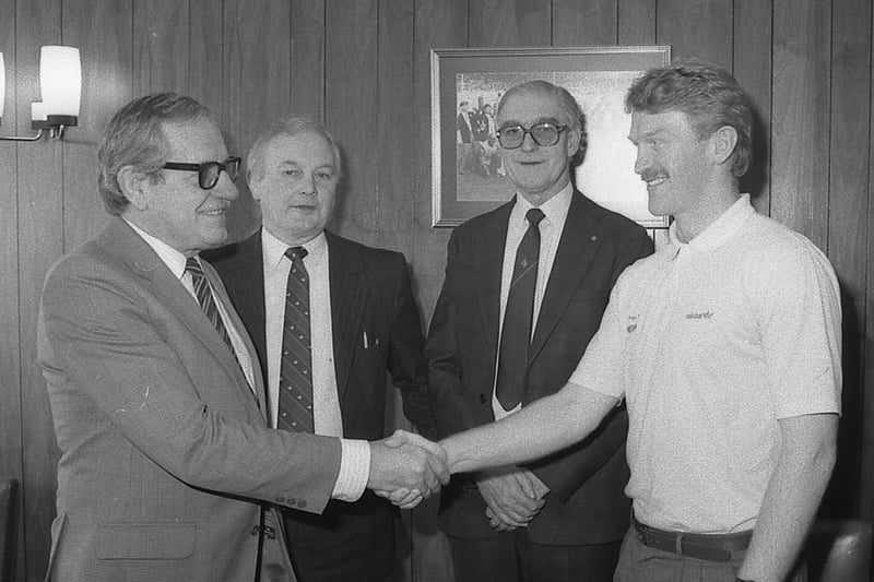George Foster is appointed new manager. Left to right: Jack Pratt, chairman, Joe Eaton, secretary, John Almond, director and George Foster.