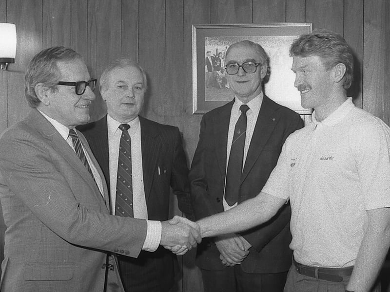 George Foster is appointed new manager. Left to right: Jack Pratt, chairman, Joe Eaton, secretary, John Almond, director and George Foster.