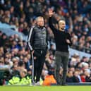 Sheffield United manager Chris Wilder on the touchline alongside his Manchester City counterpart Pep Guardiola during his side's 2-0 defeat at the Etihad Stadium. (Photo by Alex Livesey/Getty Images)