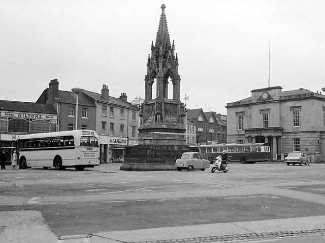 Buses in the market place in 1969