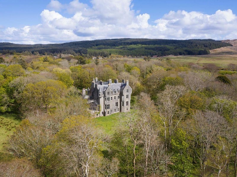 Aerial view of castle and grounds.