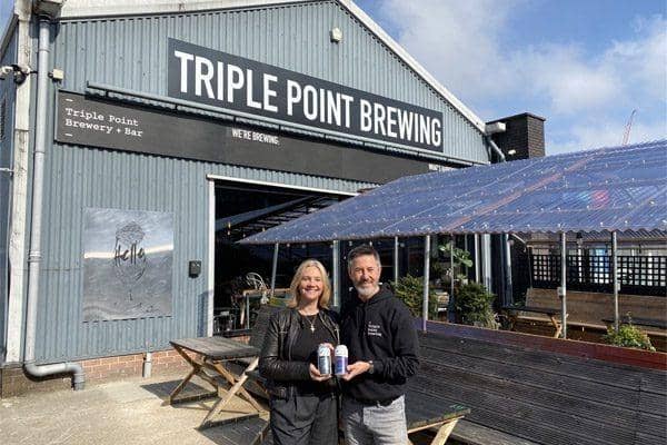 Left, Sam Earnshaw, head of corporate partnerships and major giving, right, Alex Barlow, head brewer at Triple Point Brewing
