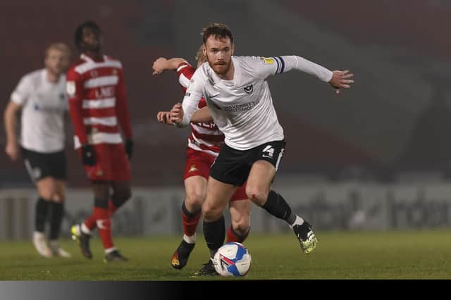 Tom Naylor of Portsmouth during the Sky Bet League One match between Doncaster Rovers and Portsmouth at Keepmoat Stadium on March 2nd 2021 in Doncaster, England. (Photo by Daniel Chesterton/phcimages.com)