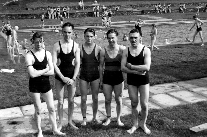A diving competition at Longley Park in the 1930s. Ref no: t00226