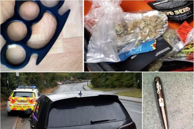 A knuckle duster, baton and cannabis were found in a car stopped by the police in Sheffield