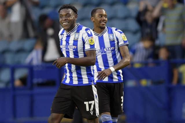 Sheffield Wednesday pair of Fisayo Dele-Bashiru and Jaden Brown all smiles after their wonder goals     Pic Steve Ellis