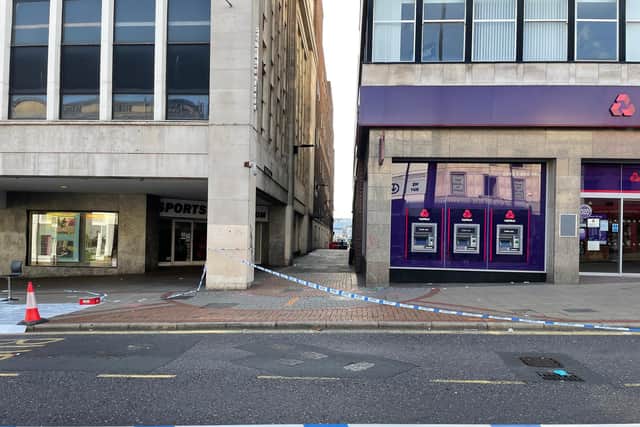 The victim was reportedly stabbed in the alleyway between Sports Direct and NatWest.
