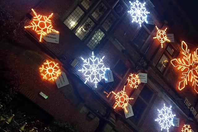 The snowflake lights shining bright at Sheffield Children's Hospital
