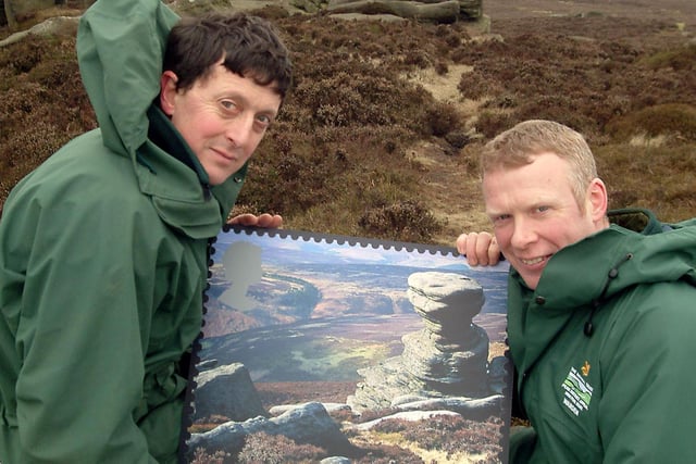 First Class stamp showing Derwent Edge above Ladybower in the Peak District National Park, pictured in 2006 were National Trust Wardens Simon Wright and Andy Houldsworth