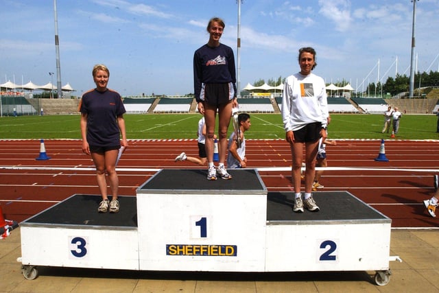 Ladies Half marathon winners 1st Elema Burykina, 2nd Julie O'Mara and 3rd Jenny Carson at the Don Valley Stadium in 2003