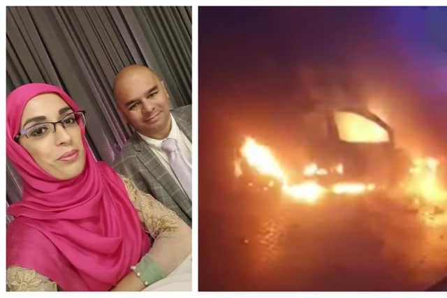 Police say the fire on Faranden Road in Darnall, Sheffield, in which Misbah Mazhar and Vaseem Mazhar's car was destroyed is believed to have been caused by 'reckless' use of fireworks