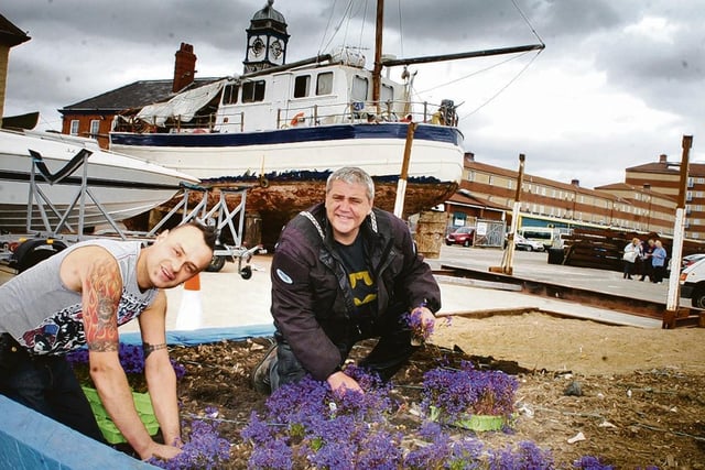 Martin Brown (left) and Steve Nixon of Flaxton Street Craftworks pictured working on the community garden project at Hartlepool Marina in 2015. Did you pay it a visit?