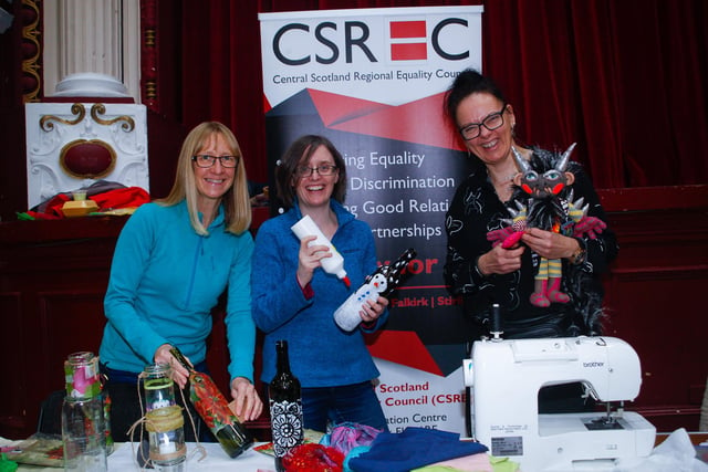 Lesley, Elaine and Agnieszka, of Central Scotland Regional Equality Council, used their creativity to promote their mental health project.
