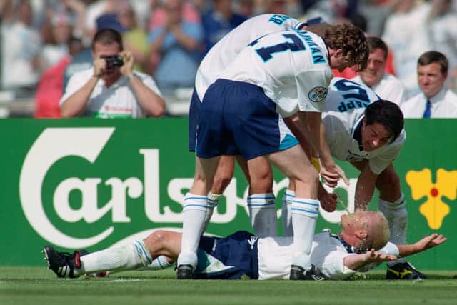Paul Gascoigne and his England teammates perform the iconic 'dentist's chair' celebration 24 years ago today.