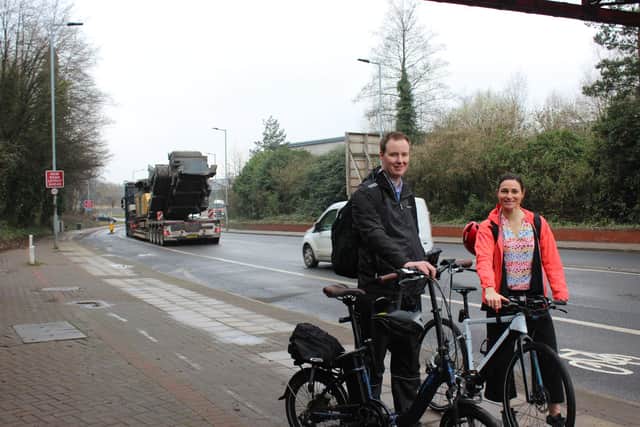 Leader of Rotherham Council, councillor Chris Read, and active travel commissioner for South Yorkshire, Dame Sarah Storey, today tried out the cycling route on Sheffield Road.