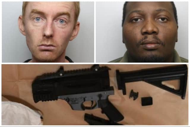 Christopher Gill, 35, and Sibusiso Moyo, 41, were jailed at Sheffield Crown Court after being convicted of manufacturing the firearms after police found deadly plastic weapons in the back of a BMW.